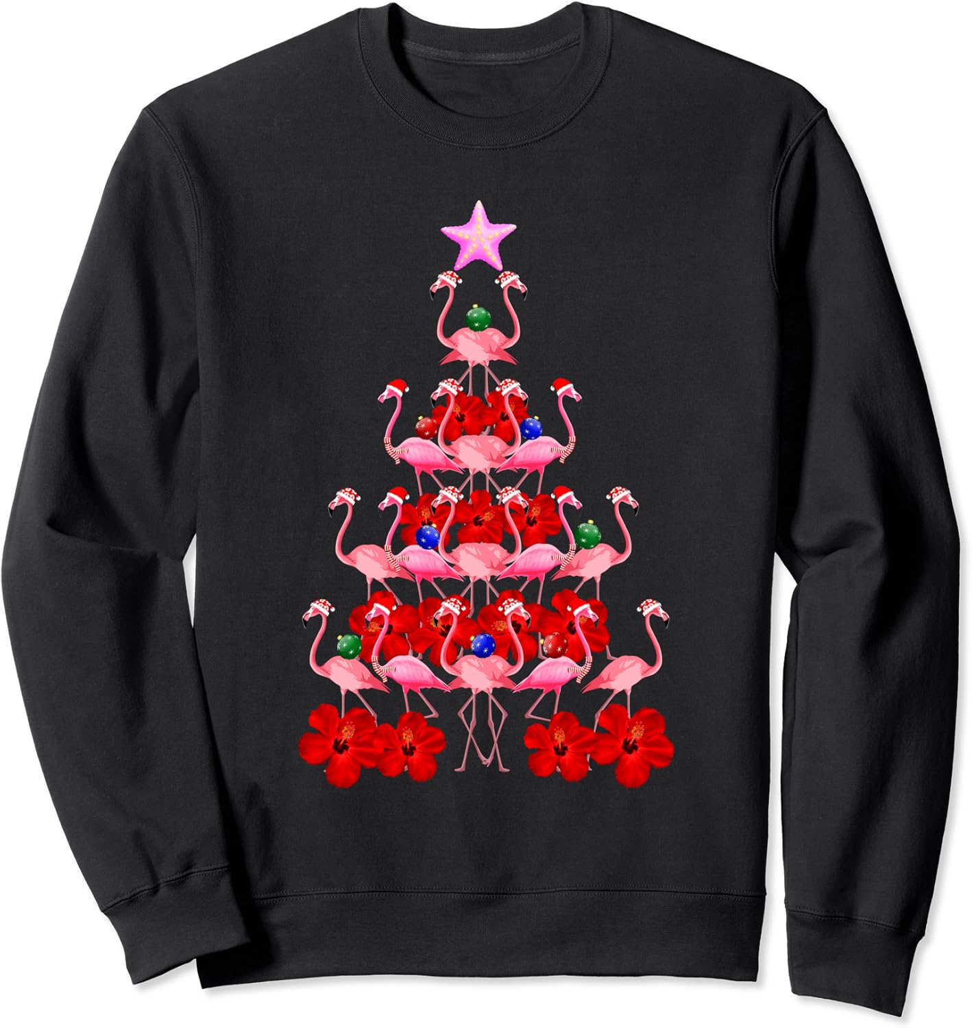 Santa Pink Flamingo Christmas Tree Sweatshirt Clothing